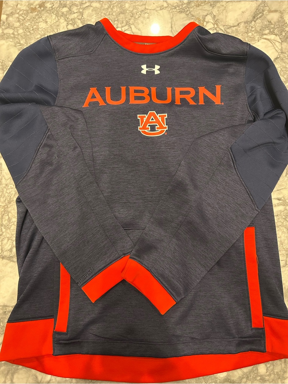 Auburn Under Armour Navy and Orange  Long-Sleeve Crew Performance Fleece